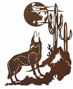 Howling Coyote with Desert Scene 42 inch Metal Wall Art